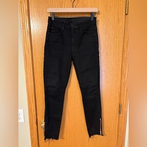 Mother Jeans The Stunner Double Zip Ankle Step Frey Not Guilty Black Rose Gold